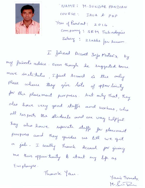 JAVA Student Testimonial