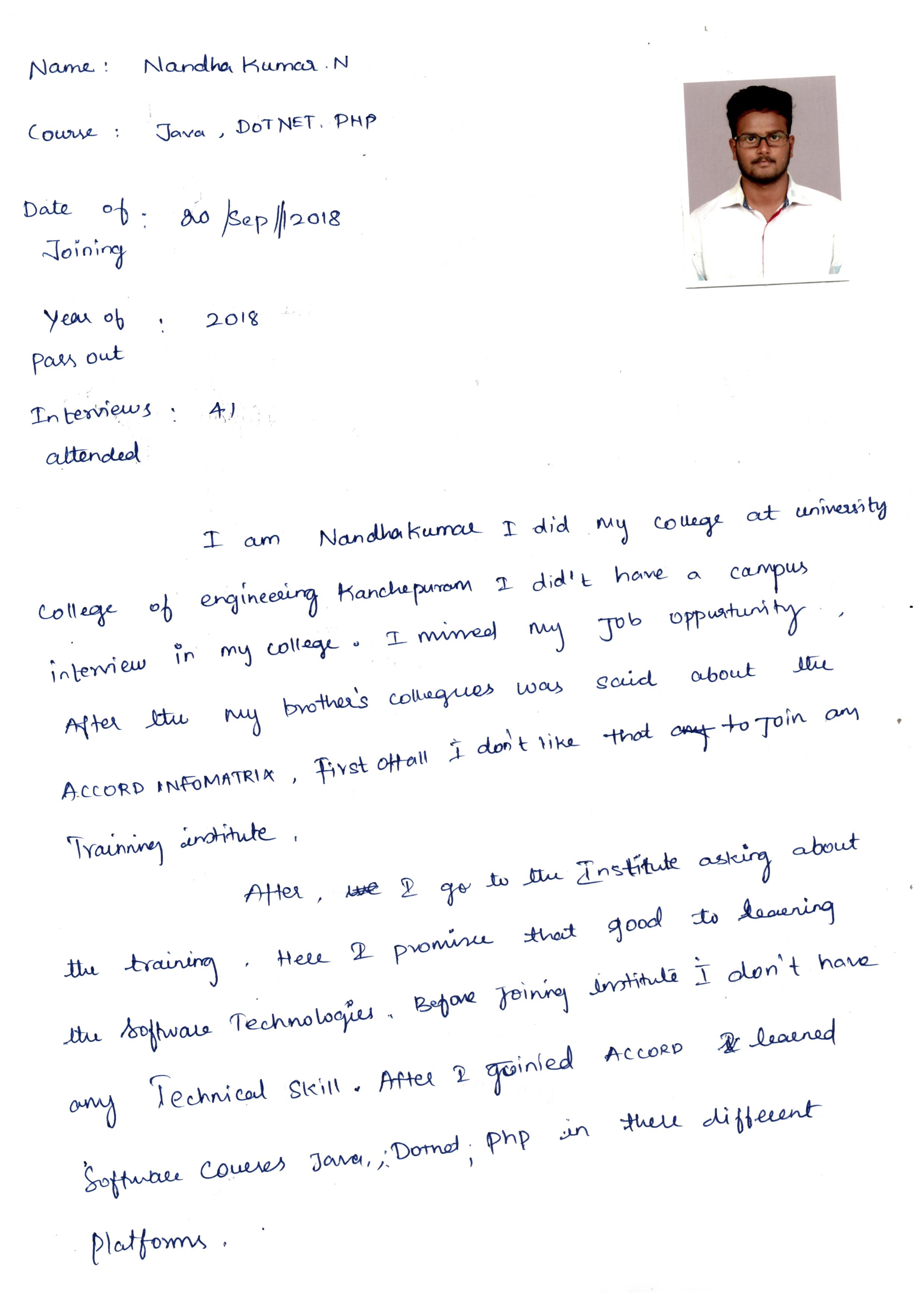 JAVA Student Testimonial